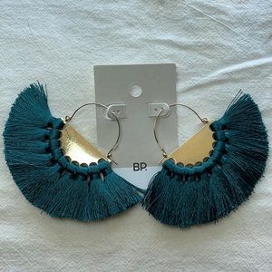 BP Nordstrom Green Fringe and Gold Hoop Earrings